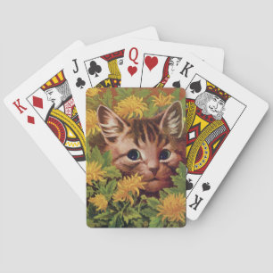 Lois Wain Cat and Kitten with Yellow Flowers Poker Cards