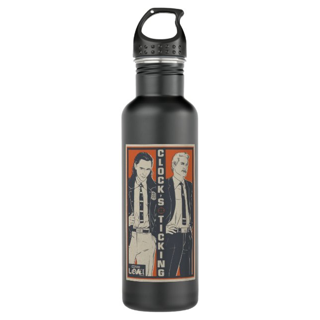 Loki & Mobius - Clock's Ticking Stainless Steel Water Bottle (Front)