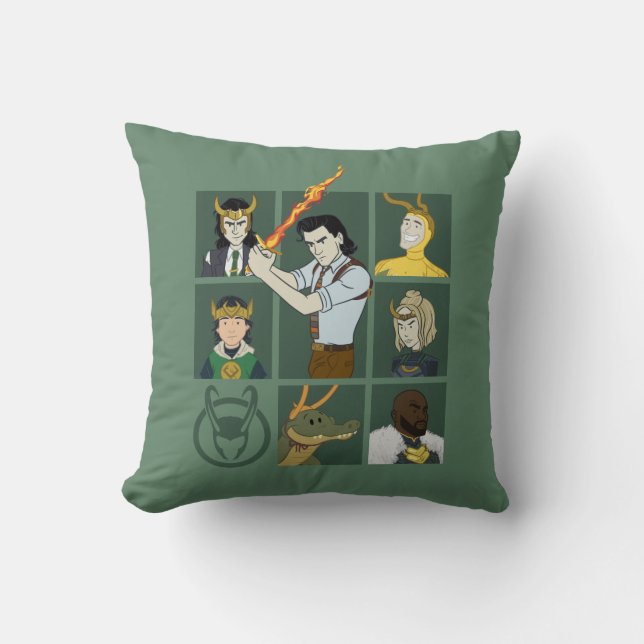 Loki Variant Grid Throw Pillow (Front)