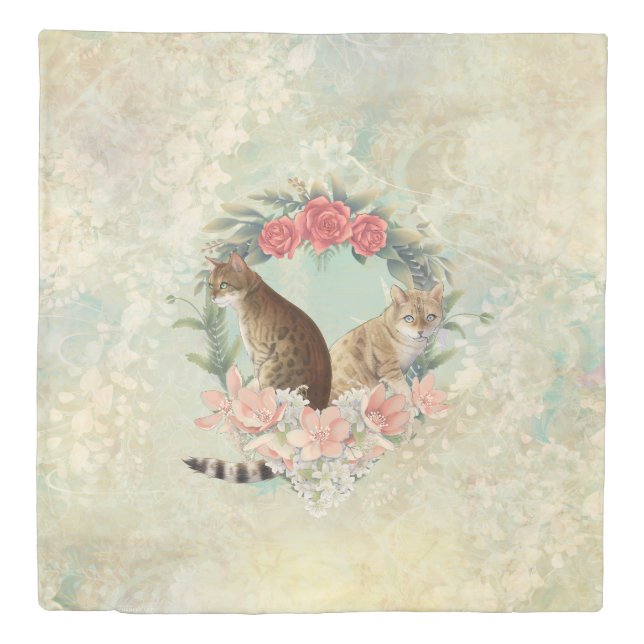 Loki's Buddies: Mika and Chidori Bengal Cats Duvet Cover (Front)