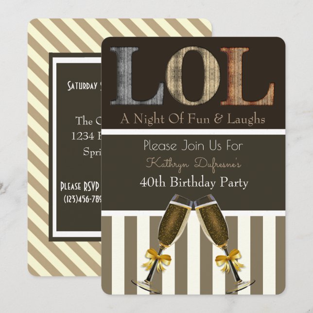 "LOL" Birthday Party Invitation Stripes (Front/Back)