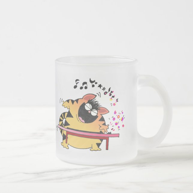 LOL Cats | Fat Musical Cat Frosted Glass Coffee Mug (Right)