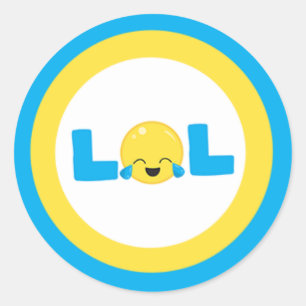 LOL Laugh Out Loud Emoji Blue Yellow Classic Round Sticker