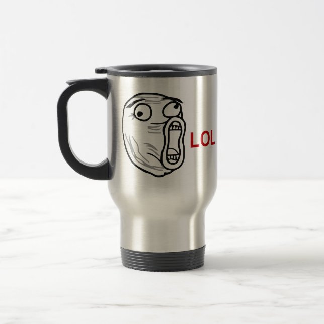 LOL Laugh Out Loud Rage Face Meme Travel Mug (Left)