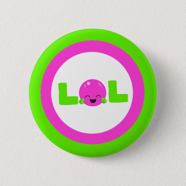 LOL Laughing Out Loud Purple Bright Green Button (Front)