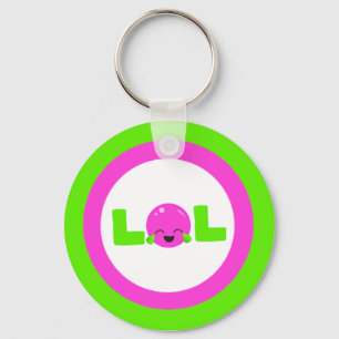LOL Laughing Out Loud Purple Bright Green Button Keychain