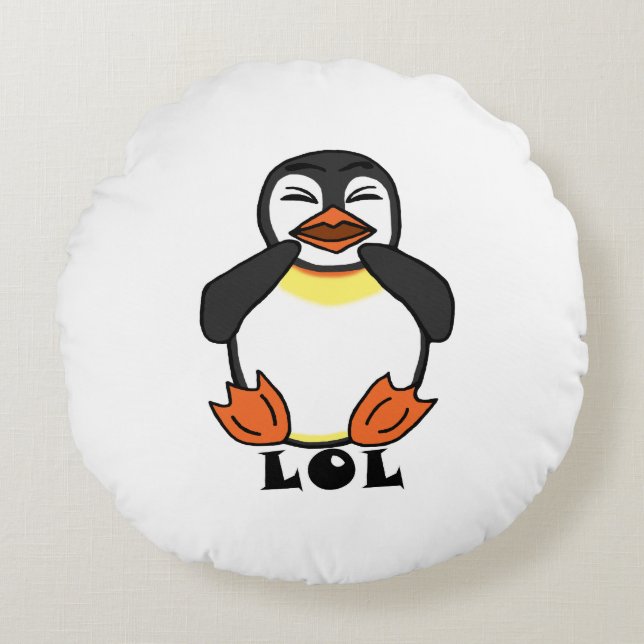 LOL Laughing penguin Round Pillow (Front)