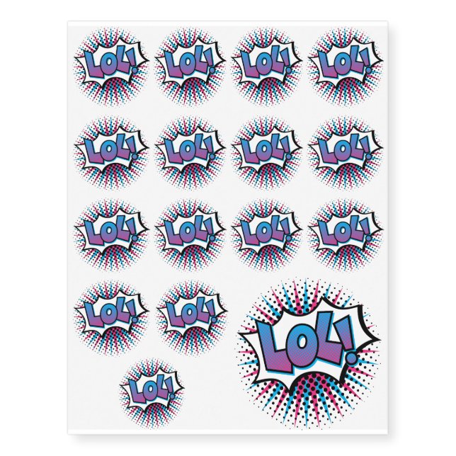 LOL Pop Art Temporary Tattoos (Front)