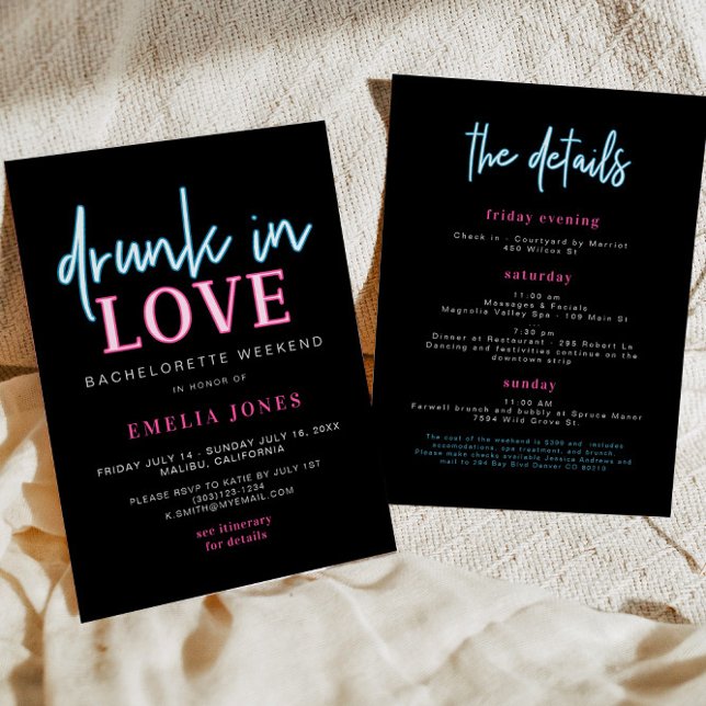 LOLA Editable Neon Drunk In Love Bachelorette Invitation (Creator Uploaded)