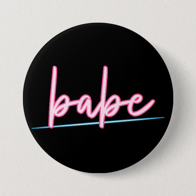 LOLA Neon Blue and Pink 90's Babe Bachelorette Button (Front)