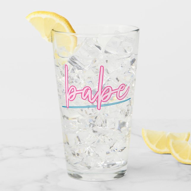 LOLA Neon Blue and Pink 90's Babe Bachelorette Glass (Front Ice)
