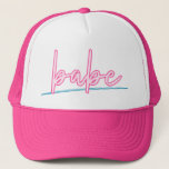 LOLA Neon Blue and Pink 90's Babe Bachelorette Trucker Hat<br><div class="desc">This babe bachelorette trucker hat features neon inspired wording and is perfect bachelorette weekend group gift. Pair with the 'bride' option for the bride-to-be for a cohesive look. 💜 COLORS ARE EDITABLE! Click 'edit design' to change the colors.</div>