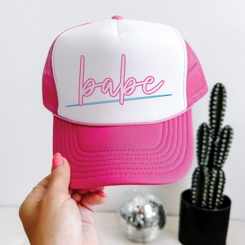 LOLA Neon Blue and Pink 90s Babe Bachelorette Trucker Hat