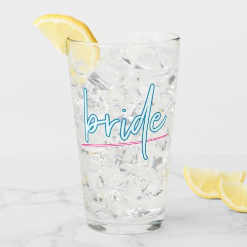 LOLA Neon Blue and Pink 90s Bride Bachelorette Glass