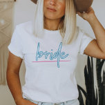 LOLA Neon Blue and Pink 90s Bride Bachelorette T-Shirt<br><div class="desc">This bride bachelorette t shirt features neon inspired wording and is perfect for the bride on her bachelorette weekend. Pair with any of the other Lola neon shirt options for the bachelorette group for a cohesive look. 💜  COLORS ARE EDITABLE! Click 'edit design' to change the colors.</div>