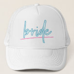 LOLA Neon Blue and Pink 90's Bride Bachelorette Trucker Hat<br><div class="desc">This bride bachelorette trucker hat features neon inspired wording and is perfect for the bride on her bachelorette weekend. Pair with the 'babe' option for the bachelorette group for a cohesive look. 💜 COLORS ARE EDITABLE! Click 'edit design' to change the colors.</div>