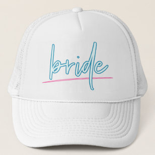 LOLA Neon Blue and Pink 90's Bride Bachelorette Trucker Hat