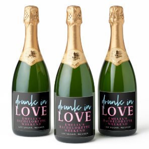 LOLA Neon Blue Pink Drunk In Love Bachelorette Sparkling Wine Label