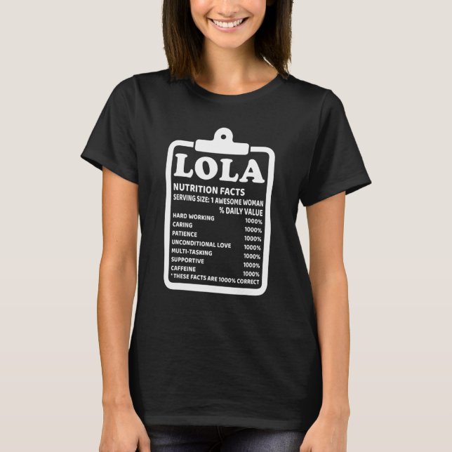 Lola Nutritional Facts  Grandma T-Shirt (Front)