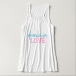 LOLA Pink Blue Neon Drunk In Love Bachelorette Tank Top<br><div class="desc">This drunk in love bachelorette flowy tank top features neon inspired wording and is perfect for the bride on her bachelorette weekend. Pair with the 'just drunk' option for the bachelorette group for a cohesive look. 💜  COLORS ARE EDITABLE! Click 'edit design' to change the colors.</div>