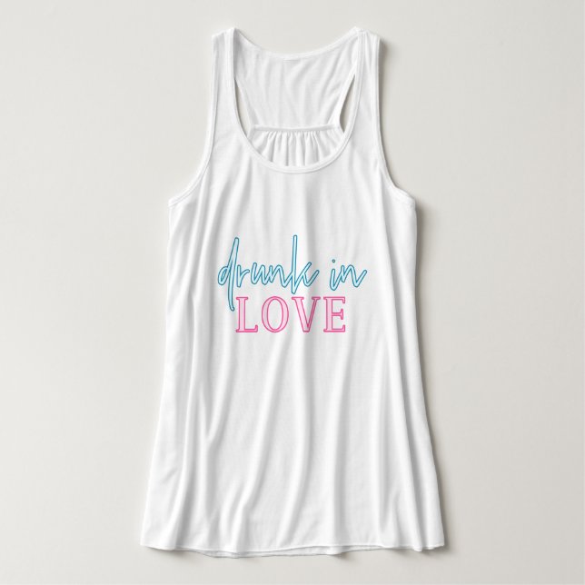 LOLA Pink Blue Neon Drunk In Love Bachelorette Tank Top (Design Front)