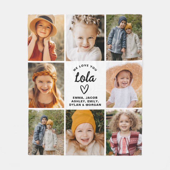 Lola We Love you Hearts Modern Photo Collage  Fleece Blanket (Front)