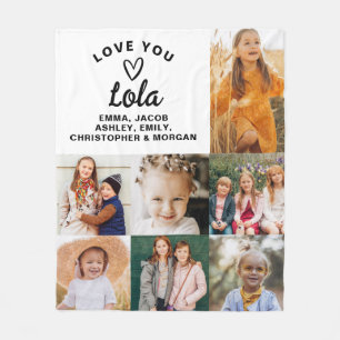 Lola We Love you Hearts Modern Photo Collage Fleece Blanket