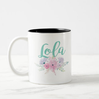 Lola with Aqua Floral Bouquet Two-Tone Coffee Mug