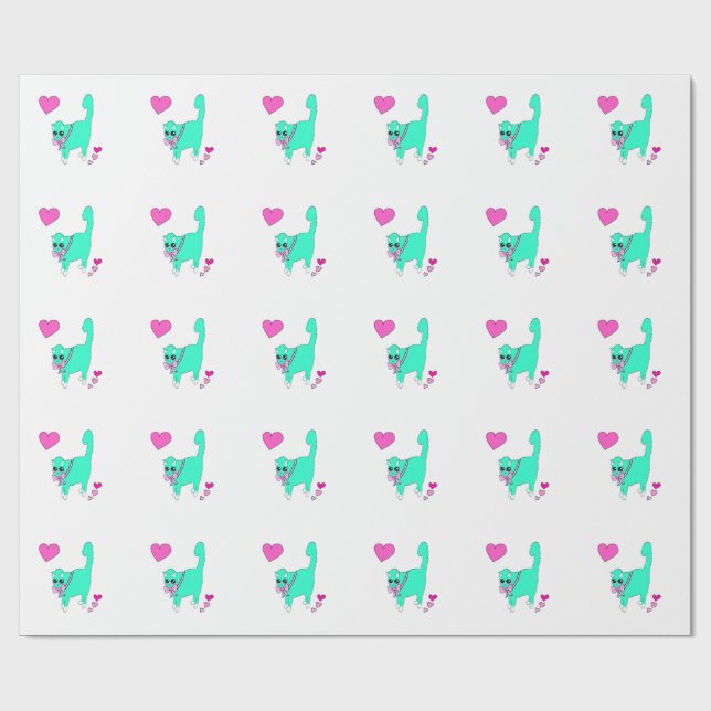 Lolita Dream Cat Wrapping Paper - Hand-Drawn  (Flat)