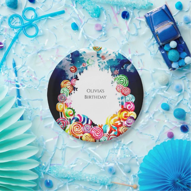  Lollipop Boho Candyland Birthday Paper Plates (Party)