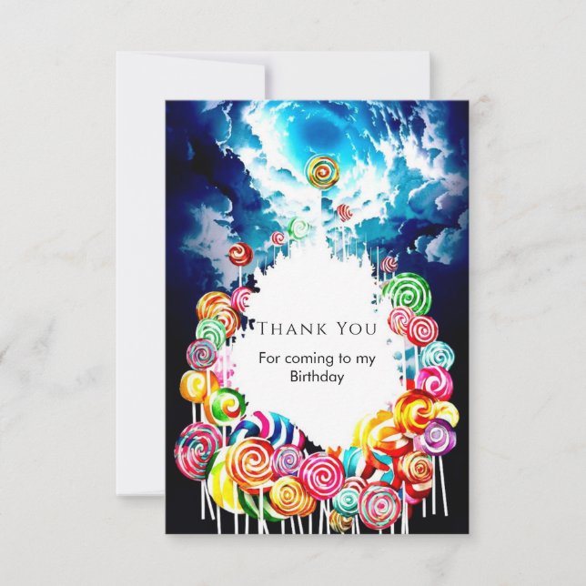 Lollipop Boho Candyland Birthday Thank You Card (Front)