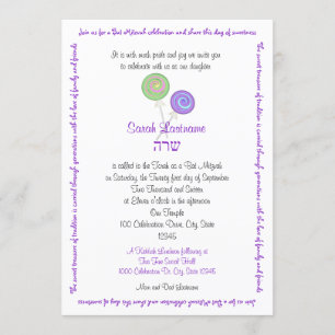 Lollipop Candy Bat Mitzvah Lavender Invitation