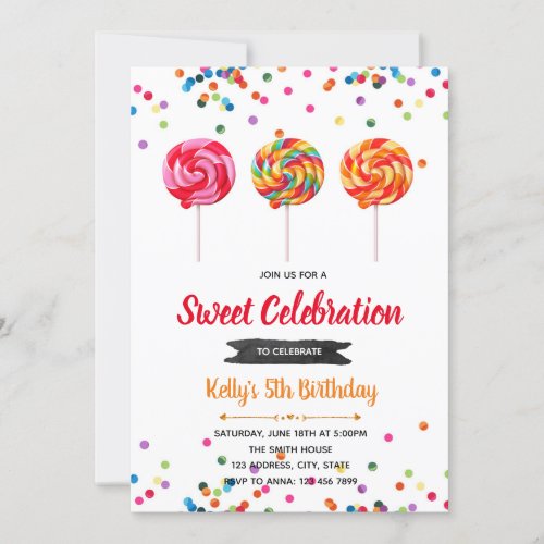 Lollipop candy birthday party invitation
