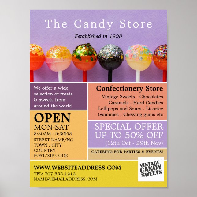 Lollipop Candy, Confectionery Supplies Advertising Poster (Front)
