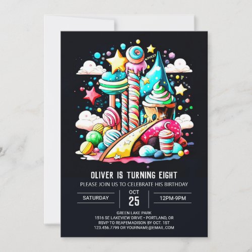 Lollipop Candy Fantasy Birthday Invitation