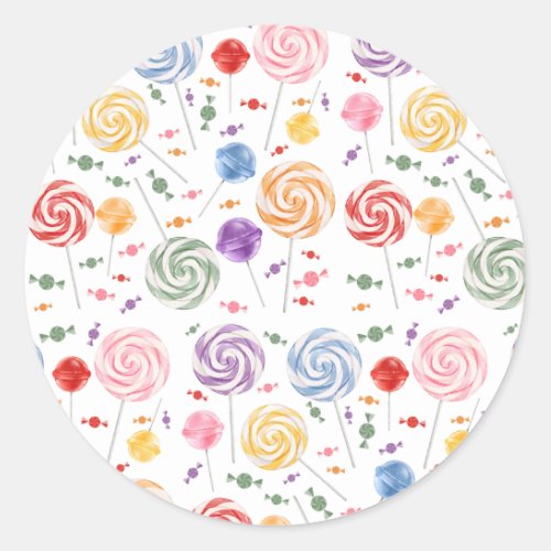 Lollipop Candy Pattern Colorful Classic Round Sticker