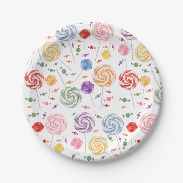 Lollipop Candy Pattern Colorful Paper Plates (Front)