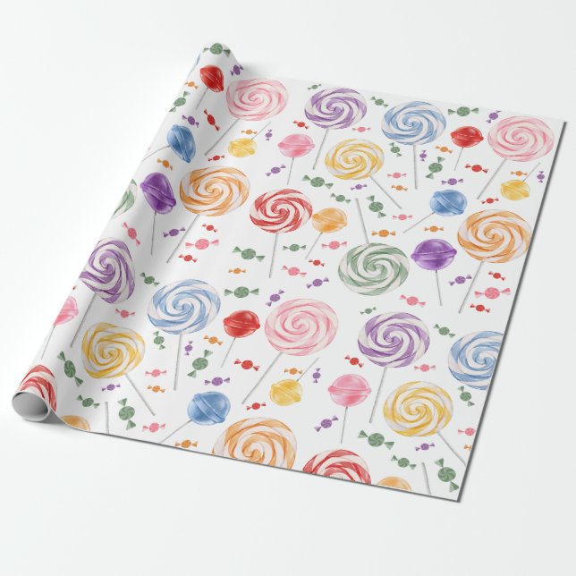 Lollipop Candy Pattern Colorful Wrapping Paper (Unrolled)