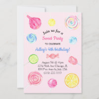 Lollipop Candy Sweet Girl Birthday Invitation