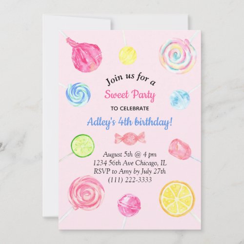 Lollipop Candy Sweet Girl Birthday Invitation