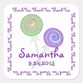 Lollipop Candy Thank You Square Sticker by InBeTeen at Zazzle