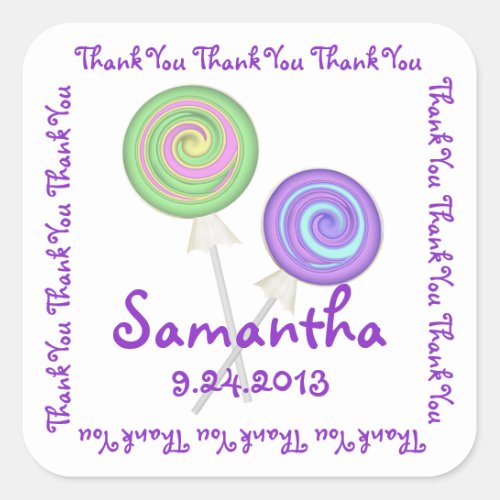 Lollipop Candy Thank You Square Sticker