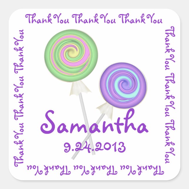 Lollipop Candy Thank You Square Sticker (Front)