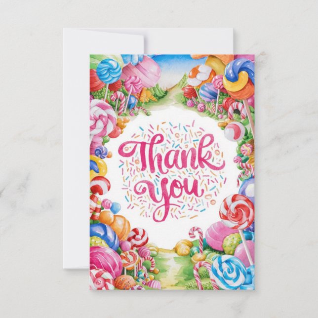 Lollipop Delicious Candyland thank you card (Front)