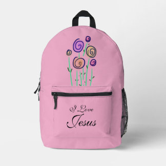 Lollipop Floral Graphic I Love Jesus Pink Printed Backpack