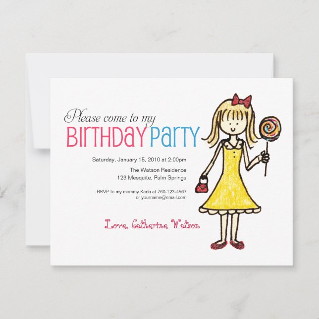 Lollipop, Girl Birthday Party Invitations (Front)