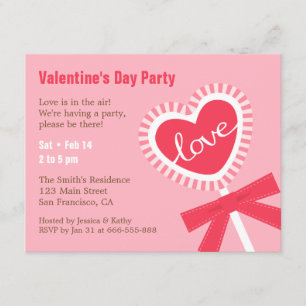 Lollipop Heart Candy Valentines Party Invitations