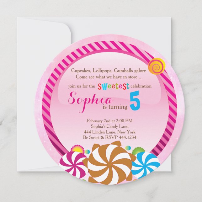 Lollipop Invitation - CandyLand Invitation (Front)