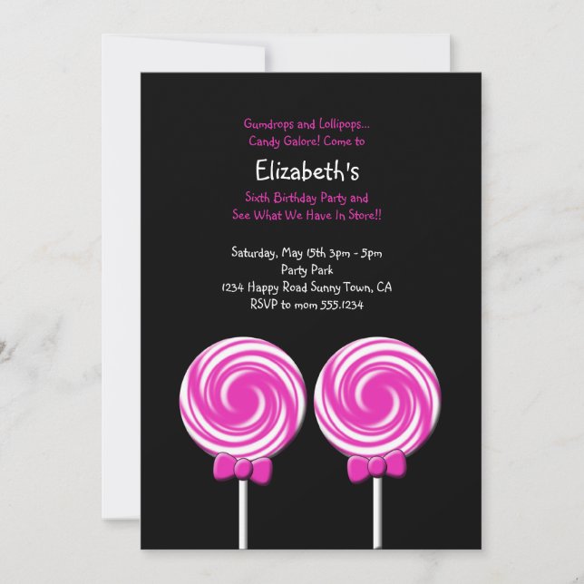 Lollipop Invitation or Thank You Card (Front)