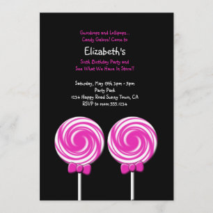 Lollipop Invitation or Thank You Card
